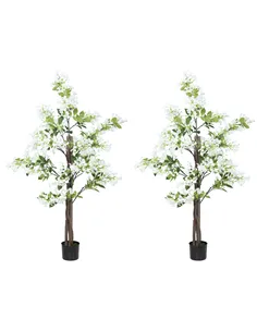 HOMCOM Artificial Plants Honeysuckle Flower in Pot Fake Plants with Curved Boots for Indoor Outdoor 15x15x150cm Set of 2 White