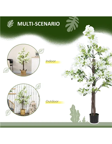 HOMCOM Artificial Plants Honeysuckle Flower in Pot Fake Plants with Curved Boots for Indoor Outdoor 15x15x150cm Set of 2 White