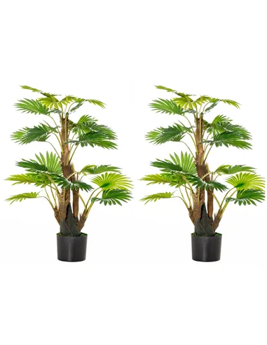 HOMCOM 2 Pack Artificial Plant Palm Tree in Pot, Fake Plants for Home Indoor Outdoor Decor, 135cm, Green