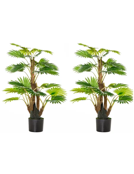 HOMCOM 2 Pack Artificial Plant Palm Tree in Pot, Fake Plants for Home Indoor Outdoor Decor, 135cm, Green