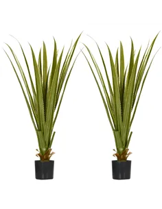 HOMCOM Set of 2 Artificial Plants Agave Succulent in Pot Desk Fake Plants for Home Indoor Outdoor Decor, 15x15x90cm, Green