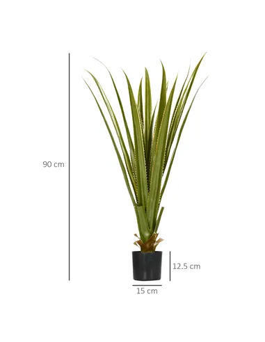 HOMCOM Set of 2 Artificial Plants Agave Succulent in Pot Desk Fake Plants for Home Indoor Outdoor Decor, 15x15x90cm, Green