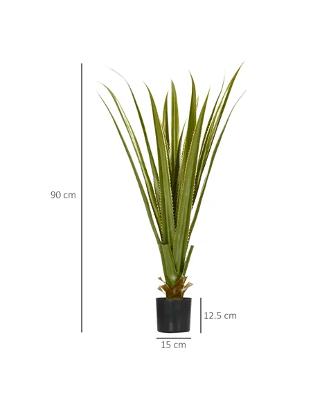 HOMCOM Set of 2 Artificial Plants Agave Succulent in Pot Desk Fake Plants for Home Indoor Outdoor Decor, 15x15x90cm, Green