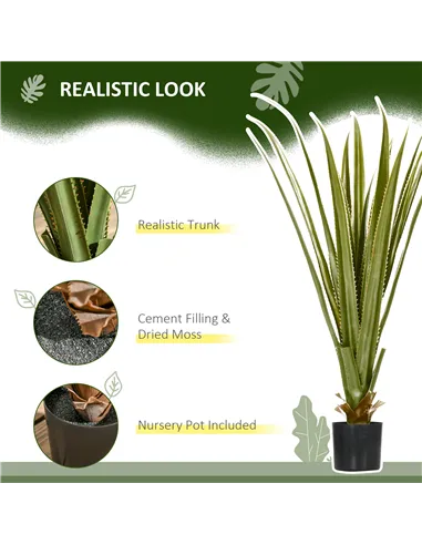 HOMCOM Set of 2 Artificial Plants Agave Succulent in Pot Desk Fake Plants for Home Indoor Outdoor Decor, 15x15x90cm, Green