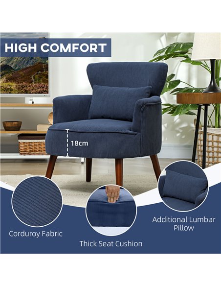 HOMCOM Corduroy Retro Accent Chair - Blue