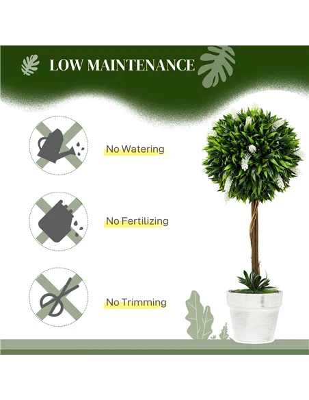 HOMCOM Set of 2 Decorative Artificial Plants Ball Trees with Flower for Home Indoor Outdoor Decor, 60cm ,White