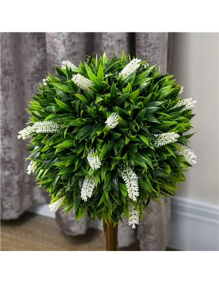 HOMCOM Set of 2 Decorative Artificial Plants Ball Trees with Flower for Home Indoor Outdoor Decor, 60cm ,White