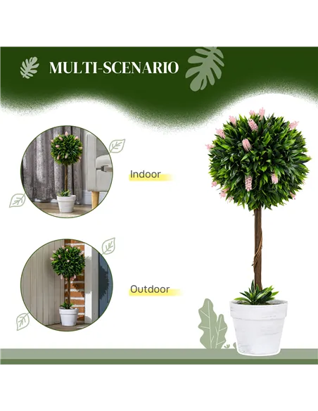HOMCOM Set of 2 Decorative Artificial Plants Ball Trees with Flower for Home Indoor Outdoor Decor, 60cm ,Pink