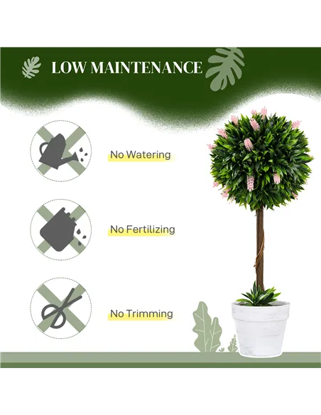 HOMCOM Set of 2 Decorative Artificial Plants Ball Trees with Flower for Home Indoor Outdoor Decor, 60cm ,Pink