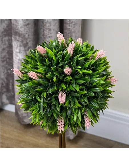HOMCOM Set of 2 Decorative Artificial Plants Ball Trees with Flower for Home Indoor Outdoor Decor, 60cm ,Pink