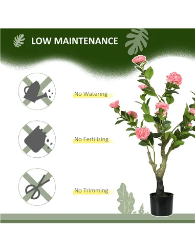 HOMCOM 2 Pieces Decorative Artificial Plants Camellia Flower with Pot, Fake Plant for Home Indoor Outdoor Decor, 95cm, Pink