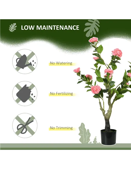 HOMCOM 2 Pieces Decorative Artificial Plants Camellia Flower with Pot, Fake Plant for Home Indoor Outdoor Decor, 95cm, Pink