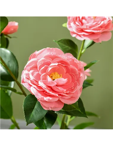 HOMCOM 2 Pieces Decorative Artificial Plants Camellia Flower with Pot, Fake Plant for Home Indoor Outdoor Decor, 95cm, Pink