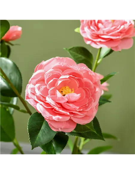 HOMCOM 2 Pieces Decorative Artificial Plants Camellia Flower with Pot, Fake Plant for Home Indoor Outdoor Decor, 95cm, Pink