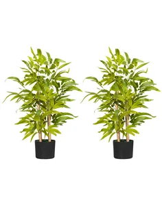 HOMCOM 2 PCs Artificial Plants Bamboo Tree in Pot Desk Fake Plants for Home Indoor Outdoor Decor, 15x15x60cm, Green
