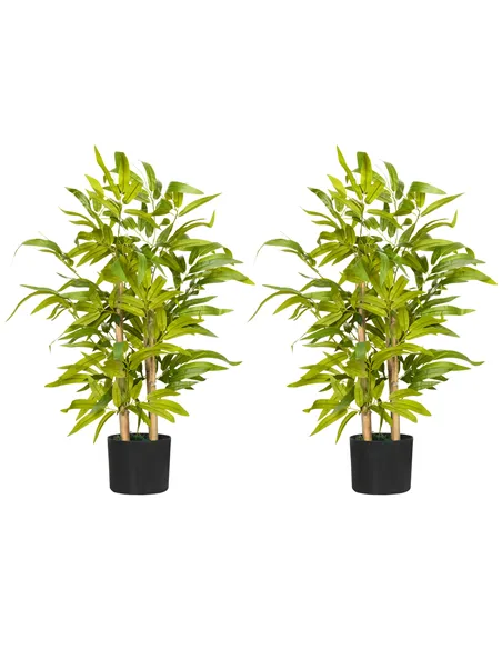 HOMCOM 2 PCs Artificial Plants Bamboo Tree in Pot Desk Fake Plants for Home Indoor Outdoor Decor, 15x15x60cm, Green