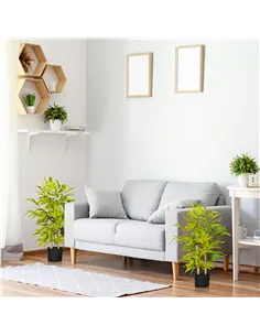 HOMCOM 2 PCs Artificial Plants Bamboo Tree in Pot Desk Fake Plants for Home Indoor Outdoor Decor, 15x15x60cm, Green 2