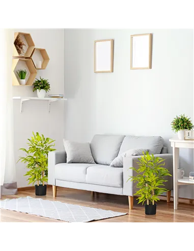 HOMCOM 2 PCs Artificial Plants Bamboo Tree in Pot Desk Fake Plants for Home Indoor Outdoor Decor, 15x15x60cm, Green