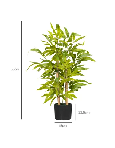 HOMCOM 2 PCs Artificial Plants Bamboo Tree in Pot Desk Fake Plants for Home Indoor Outdoor Decor, 15x15x60cm, Green