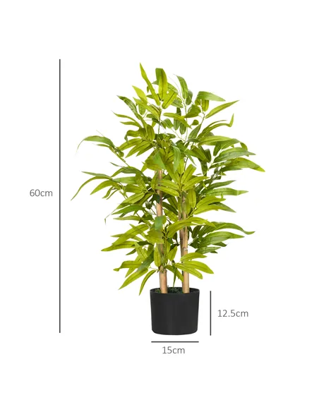 HOMCOM 2 PCs Artificial Plants Bamboo Tree in Pot Desk Fake Plants for Home Indoor Outdoor Decor, 15x15x60cm, Green