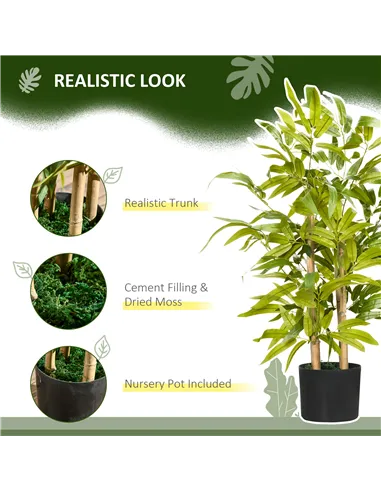 HOMCOM 2 PCs Artificial Plants Bamboo Tree in Pot Desk Fake Plants for Home Indoor Outdoor Decor, 15x15x60cm, Green