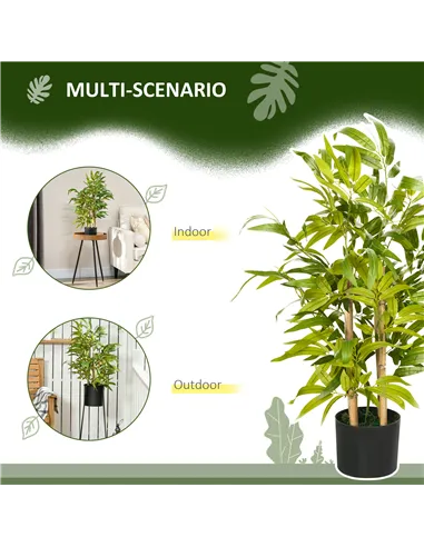 HOMCOM 2 PCs Artificial Plants Bamboo Tree in Pot Desk Fake Plants for Home Indoor Outdoor Decor, 15x15x60cm, Green