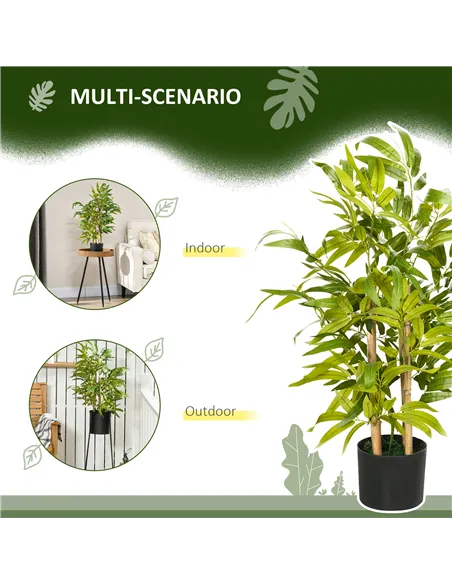 HOMCOM 2 PCs Artificial Plants Bamboo Tree in Pot Desk Fake Plants for Home Indoor Outdoor Decor, 15x15x60cm, Green