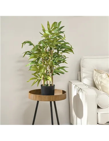 HOMCOM 2 PCs Artificial Plants Bamboo Tree in Pot Desk Fake Plants for Home Indoor Outdoor Decor, 15x15x60cm, Green