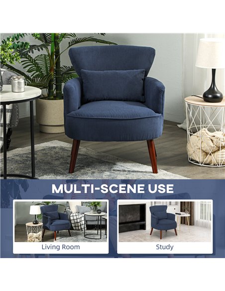 HOMCOM Corduroy Retro Accent Chair - Blue