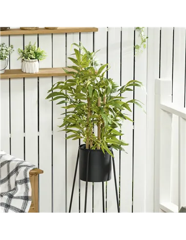 HOMCOM 2 PCs Artificial Plants Bamboo Tree in Pot Desk Fake Plants for Home Indoor Outdoor Decor, 15x15x60cm, Green