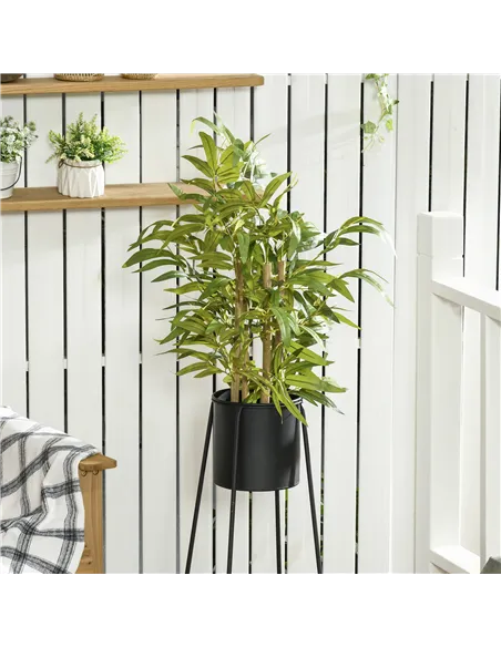 HOMCOM 2 PCs Artificial Plants Bamboo Tree in Pot Desk Fake Plants for Home Indoor Outdoor Decor, 15x15x60cm, Green