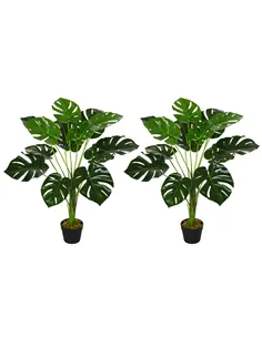 HOMCOM 2 Pack Decorative Artificial Monstera Plants in Pot Fake Plants for Home Indoor Outdoor Decor, 85cm, Green