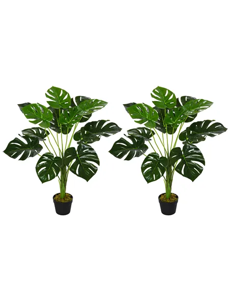 HOMCOM 2 Pack Decorative Artificial Monstera Plants in Pot Fake Plants for Home Indoor Outdoor Decor, 85cm, Green