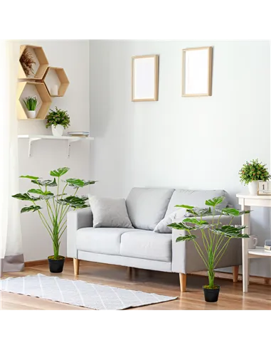 HOMCOM 2 Pack Decorative Artificial Monstera Plants in Pot Fake Plants for Home Indoor Outdoor Decor, 85cm, Green