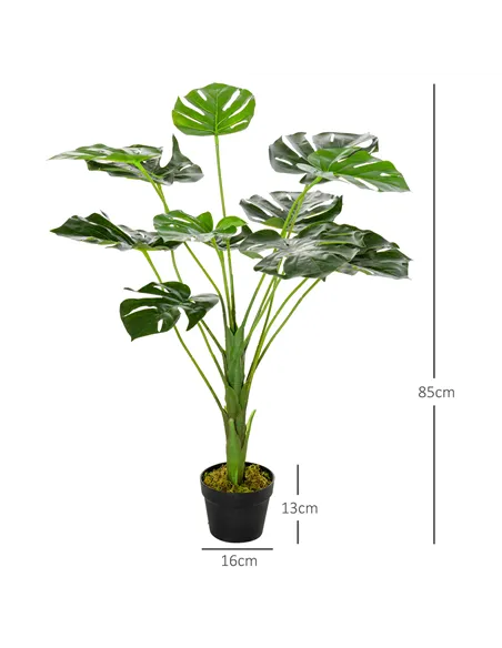 HOMCOM 2 Pack Decorative Artificial Monstera Plants in Pot Fake Plants for Home Indoor Outdoor Decor, 85cm, Green