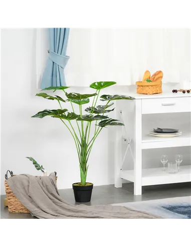 HOMCOM 2 Pack Decorative Artificial Monstera Plants in Pot Fake Plants for Home Indoor Outdoor Decor, 85cm, Green