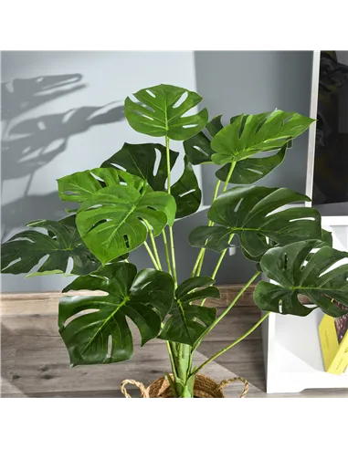 HOMCOM 2 Pack Decorative Artificial Monstera Plants in Pot Fake Plants for Home Indoor Outdoor Decor, 85cm, Green