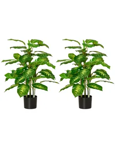 HOMCOM 2 PCs Artificial Evergreen Tree Fake Decorative Plant in Nursery Pot for Indoor Outdoor Décor, Green