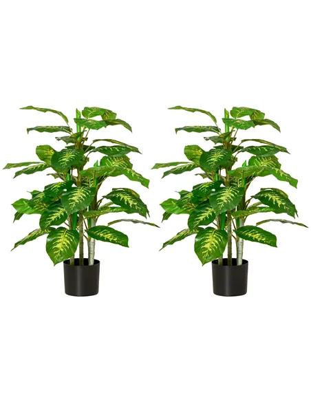 HOMCOM 2 PCs Artificial Evergreen Tree Fake Decorative Plant in Nursery Pot for Indoor Outdoor Décor, Green