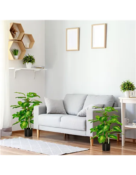 HOMCOM 2 PCs Artificial Evergreen Tree Fake Decorative Plant in Nursery Pot for Indoor Outdoor Décor, Green
