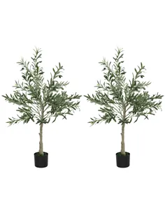 HOMCOM Set of 2 4ft/ 120cm Decorative Artificial Plant, Silk Olive Tree with 450 Leaves and 20 Olive Fruits in Pot, Fake Plant f