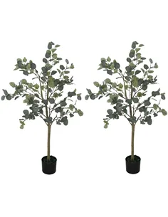 HOMCOM Set of 2 Decorative Artificial Tree, 4ft/ 120cm Silk Eucalyptus Trees with 230 Silver Dollar Leaves in Pot, Fake Plants f
