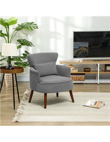 HOMCOM Corduroy Retro Accent Chair - Light Grey