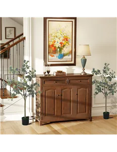 HOMCOM Set of 2 Decorative Artificial Tree, 4ft/ 120cm Silk Eucalyptus Trees with 230 Silver Dollar Leaves in Pot, Fake Plants f 2