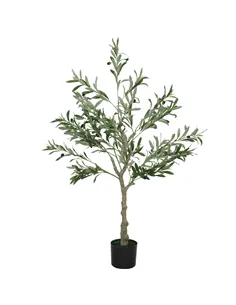 HOMCOM 4ft/ 120cm Decorative Artificial Plant, Silk Olive Tree with 450 Leaves and 20 Olive Fruits in Pot, Fake Plant for Home, 