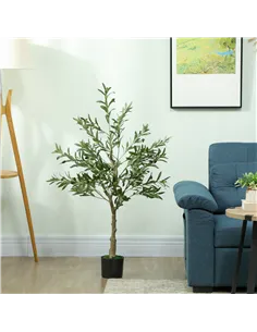 HOMCOM 4ft/ 120cm Decorative Artificial Plant, Silk Olive Tree with 450 Leaves and 20 Olive Fruits in Pot, Fake Plant for Home,  2