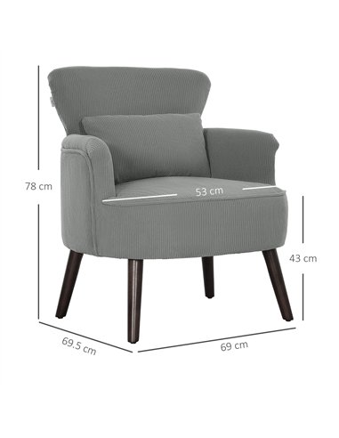 HOMCOM Corduroy Retro Accent Chair - Light Grey