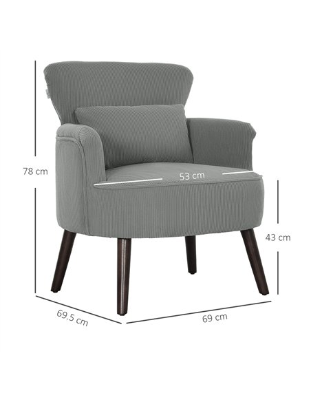 HOMCOM Corduroy Retro Accent Chair - Light Grey