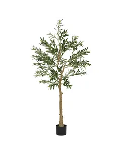 HOMCOM 5ft/ 150cm Decorative Artificial Plant, Silk Olive Tree with 720 Leaves and 32 Olive Fruits in Pot, Fake Plant for Home, 