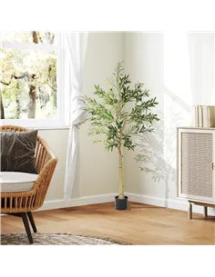 HOMCOM 5ft/ 150cm Decorative Artificial Plant, Silk Olive Tree with 720 Leaves and 32 Olive Fruits in Pot, Fake Plant for Home,  2